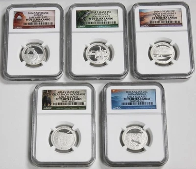 2014-S Silver 25C PF 70 Ultra Cameo NGC 5 Quarter US Mint Set ~ Early Release🔥! - Image 1 of 4