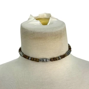 Vintage Y2K Skater Brown Silver Tone Beaded Unisex Necklace - Picture 1 of 3