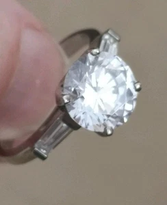 TRU DIAMONDS 3.2 ct.Round Brilliant & Tapered Baguette Cut Ring Sz N Lab Created - Picture 1 of 8