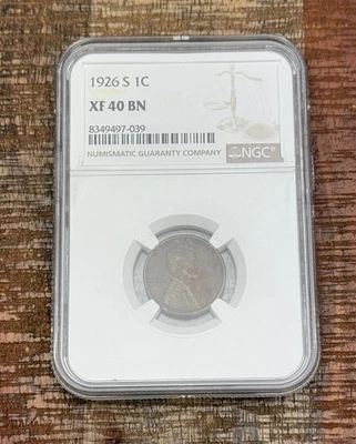 1926-S 1c US Lincoln Wheat Cent NGC XF40 BN - Image 1 of 4