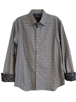 Egara Men’s Non Iron Slim Fit Button Down Black, White, Blue Plaid Shirt Large - Image 1 of 4
