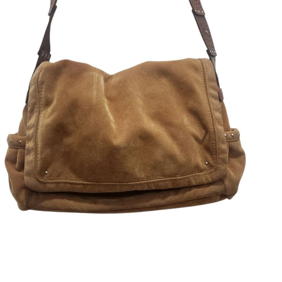 Bolso Bandolera Bandolera Bolso Mensajero Vintage FOSSIL Plegable Bronceado Cuero Gamuza Suave Foto 1 de 4