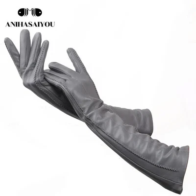 Fashion beige long leather gloves,high-grade long leather gloves women,winter ge - Image 1 of 4