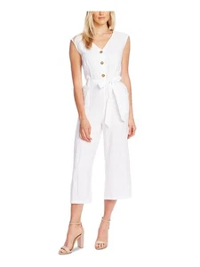 VINCE CAMUTO Womens Beige Belt Sleeveless V Neck Wide Leg Jumpsuit L - Picture 1 of 4