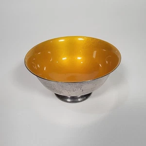 Reed & Barton ciotola placcato argento smalto giallo interno metà secolo moderno 5,5" - Foto 1 di 5