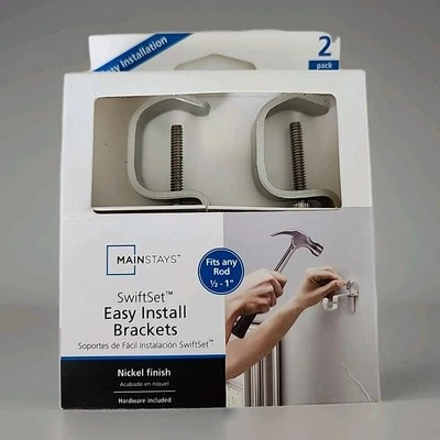 Novo Pacote com 2 Suportes de Haste de Cortina MAINSTAYS Sem Broca Níquel 1/2" a 1" Diâmetro - Imagem 1 de 3