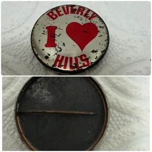 Prendedor vintage botón I Love Beverly Hills California tono plata corazón rojo - Imagen 1 de 9