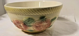 Geschirr Schüssel/hellgelb mit rosa Blumen/geflochtenes Muster am Rand/9-1/2" x 5" - Bild 1 von 6