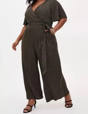 Mono Torrid Shimmer Surplice negro dorado a rayas para mujer talla grande 1 Foto 1 de 4