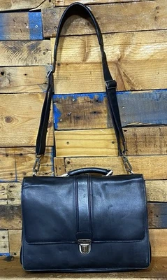 Kenneth Cole New York Maletín de Cuero Negro Bolso Mensajero Estuche para Laptop Foto 1 de 4