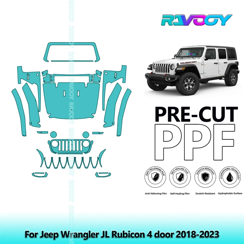 Kit de protección de pintura precortada PPF para Jeep Wrangler JL Rubicon 4 puertas 2018-2023 Foto 1 de 4