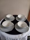 Lenox 8pc Cup And Saucer Set. Grey With Silver Trim