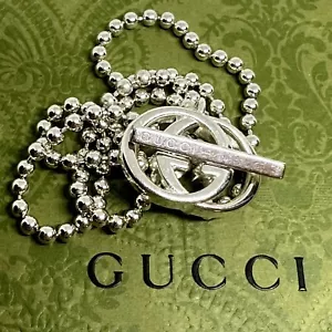 GUCCI Britt INTERLOCKING GG 925 STERLING SILVER Ball Chain Logo TOGGLE Necklace - Picture 1 of 18