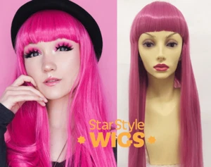DELUXE LANGE HOT PINK GERADE PERÜCKE MIT VOLLEN STUMPFEN FRANSEN PONY, MODE - Bild 1 von 5