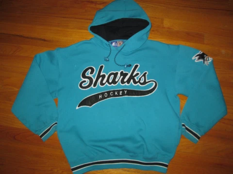 SAN JOSE SHARKS Vtg 90s Starter Hood Hoddie Sweat Shirt t jersey jacket SCRIPT M Cover
