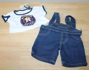 Build A Bear Workshop MLB Houston Astros Tee White T-Shirt & Blue Jean Overalls - Picture 1 of 1