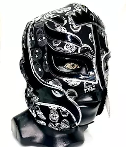 Mysterio Skulls Phantom Semi-Professional Grade Lucha Mask Black & Silver Colors - Picture 1 of 7