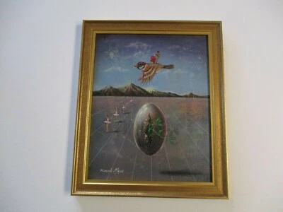 RICARDO MAYA AUTHENTIC ORIGINAL PAINTING SURREALISM BIRD LANDSCAPE DALI STYLE - Image 1 of 4