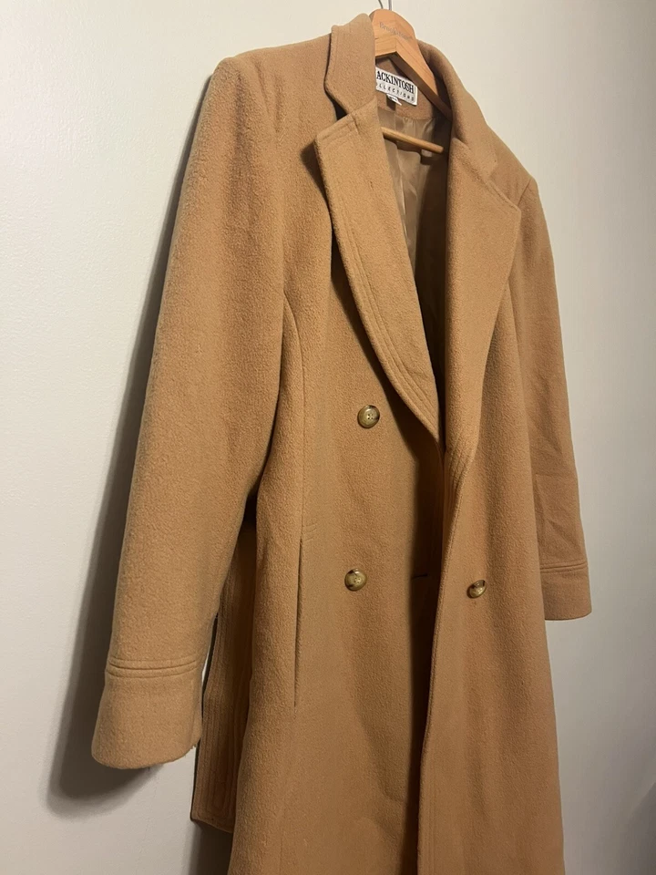 XL Mackintosh двубортный длинный желтовато-коричневый шерсти (70%) кашемир (10%) смесь пальто - Изображение 1 из 4