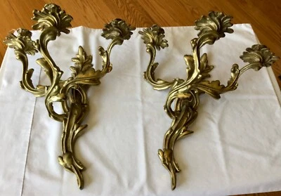 PAR DE ARANDELAS DE PAREDE VINTAGE FRANCESAS ROCOCÓ DOURADO DORE BRONZE - Imagem 1 de 4