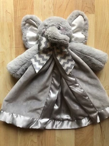 Bearington Baby Gray Elephant Security Blanket Lovey Satin Minky Chevron Bow 15" - Picture 1 of 10