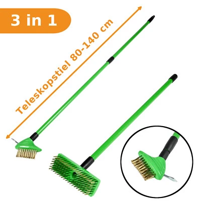 Unkrautbürste Set Fugenbürste mit Haken Teleskopstiel Fugenkratzer Moosentferner - Bild 1 von 4