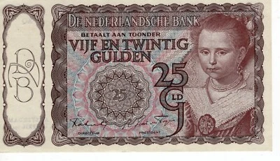 1944 Netherlands 25 Gulden Banknote UNC P-60 - Image 1 of 2