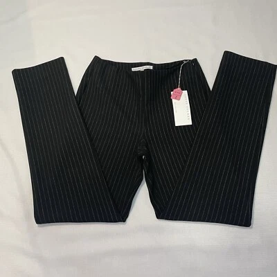 Pantalones Donna Degnan para mujer talla 2 negros con alfiler grises a rayas pierna recta nueva con etiquetas Foto 1 de 4