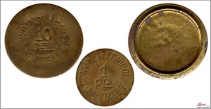España 1937 Montagut de Fluvia / 10 cts. 1 pta y 5 ptas. serie Completa 3 mon - Picture 1 of 2