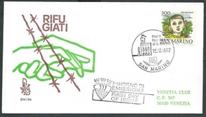 1982 SAN MARINO FDC VENETIA 224 RIFUGIATI TIMBRO DI ARRIVO - BG-7 - Imagen 1 de 1