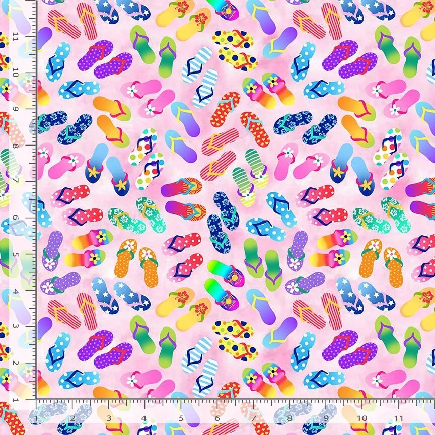 Nautical Fabric | Flip Flop Sandals Toss Pink | Timeless Treasures YARD - Image 1 of 1