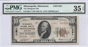 Marquette NB of MINNEAPOLIS, MN $10.00 1929 PMG 35 EPQ Charter 11861 - Picture 1 of 2
