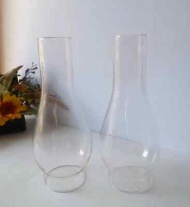 Pair of Vintage Hurricane Oil Lamp Shades Clear Glass with Chimney Top 8.5" Tall - Picture 1 of 1