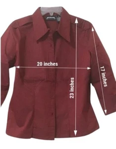 Womens Shirt Size M Burgundy 3/4 sleeve Button down Ladies Blouse. Cotton blend - Picture 1 of 8