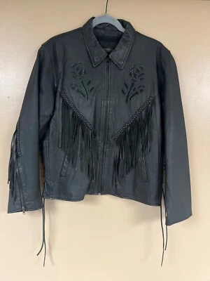 Early 2000s Women’s USA Extreme Biker Rose and Fringe thinsulated Leather jacket - Image 1 of 4