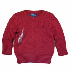 New kids boys ralph lauren polo Cable-Knit Cotton Red Sweater Size 2T 4T - Picture 1 of 3