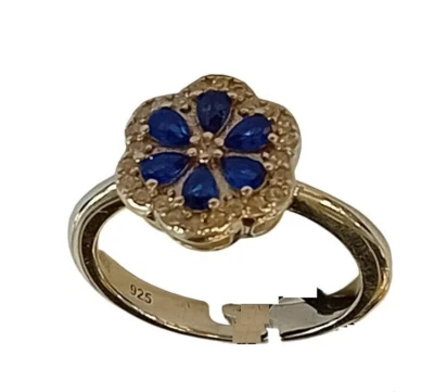 Anello in Argento925 Fiore con Pietre Blu e Bianche - Immagine 1 di 4