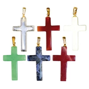 Anhänger Kreuz, 20-40 mm Rosenquarz,Aventurin, Sodalith, Magnesit, Edelstein - Bild 1 von 8