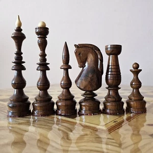 Large Soviet Chess Set 70-80s Handmade Vintage Wooden Antique Russian Wood - Picture 1 of 12