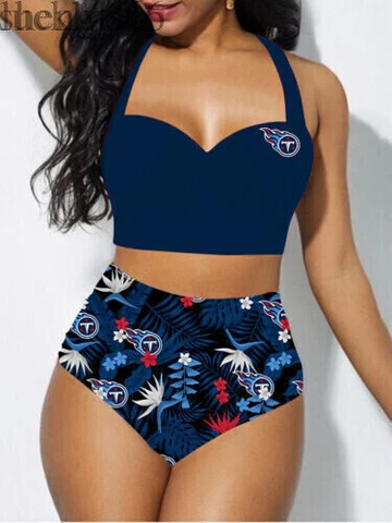 Tennessee Titans Women's 2PCS Bikini Set Push Up Swimsuit Beach Halter Swimwear Cover