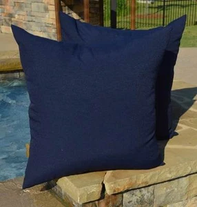 Set of 2 ~ 20" Square Solid Navy Blue Indoor / Outdoor Decorative Pillows - Picture 1 of 4