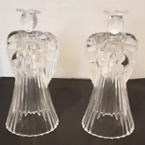 Vintage International Silver Co 7" Lead Crystal Angels Taper Candle Holders Set - Picture 1 of 8