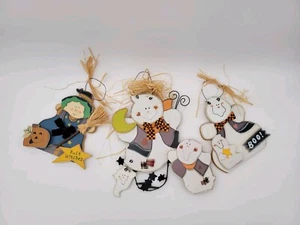 Lot Of 3 Wooden Halloween Decorations Wall Door Hanging Cute Ghosts Witch - Picture 1 of 10