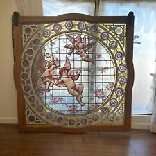 ANTIQUE LARGE STAINED GLASS VICTORIAN CHERUB WINDOW - FH3
