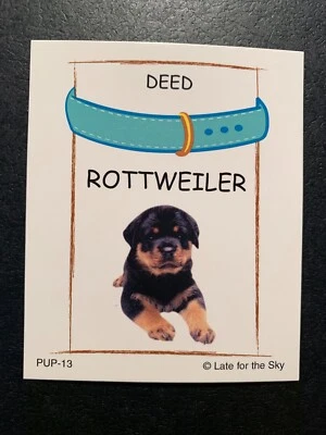 Monopoly  Puppy   ROTTWEILER   Title Deed Card   GAME REPLACEMENT PIECE - Image 1 of 3