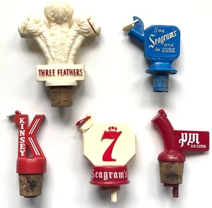 FÜNF ORIGINAL VINTAGE AUSGIESSER BAR WHISKEY FLASCHENSTOPFEN SCHNAPSAUSGIESSER - Bild 1 von 4