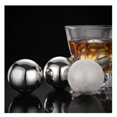 Large Whiskey Stones Stainless Steel Metal Ice Cube Reusable Balls 2.2" Gift ... - Image 1 of 4