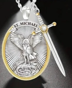 Necklace Pendant - Saint Michael Archangel with Sword Amulet - Women & Men - Picture 1 of 3