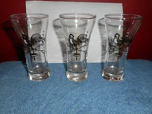 Bicchieri da succo vintage LIBBEY GALLO BANDERUOLA INDIANO Pilsner vetro set di 3 - Foto 1 di 12
