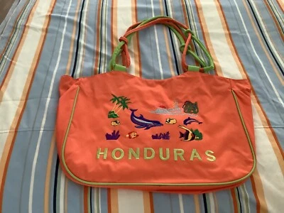 Bolso de Mano/Playa Honduras Bordado Coral/Verde Lima Delfines Crucero Cremallera Foto 1 de 4